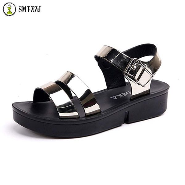

black grey silver flat women sandals leather platform beach shoes ladies flats summer mid heel footwear