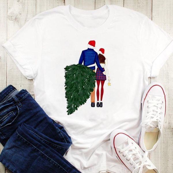 

women's t-shirt tees clothing female t shirt women graphic love sweet year holiday short sleeve merry christmas print, White
