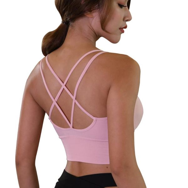 

yoga outfit women daily running cross back fitness sports bra solid stretch gym padded fashion wireless breathable casual