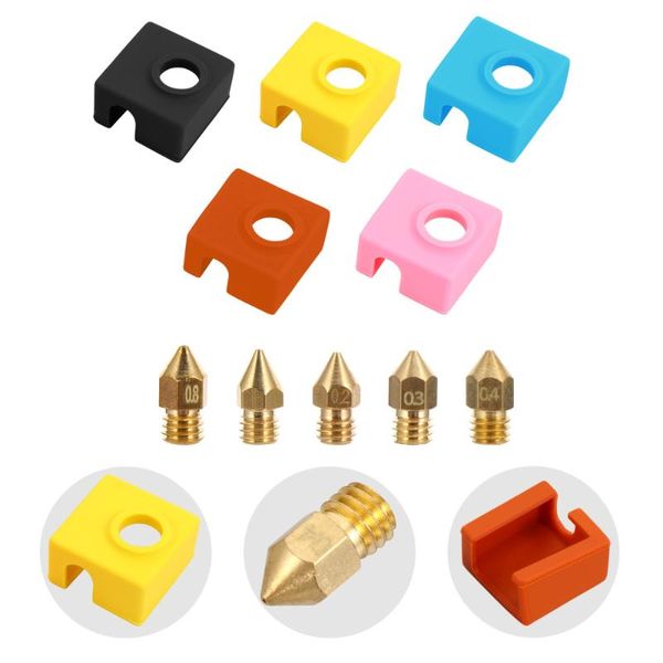 

set 3d printer 0.2/0.3/0.4/0.5/0.8mm 9 nozzle silicone sleeve kit parts bath accessory