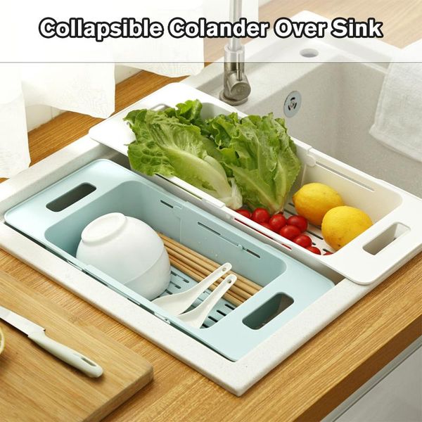 

adjustable dish drainer sink drain basket washing vegetable fruit plastic drying rack kitchen accessories organizer strainers storage & orga