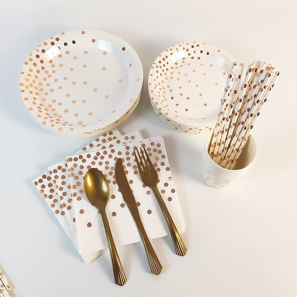 

new white rose gold dot party supplies disposable paper cup tray tableware set