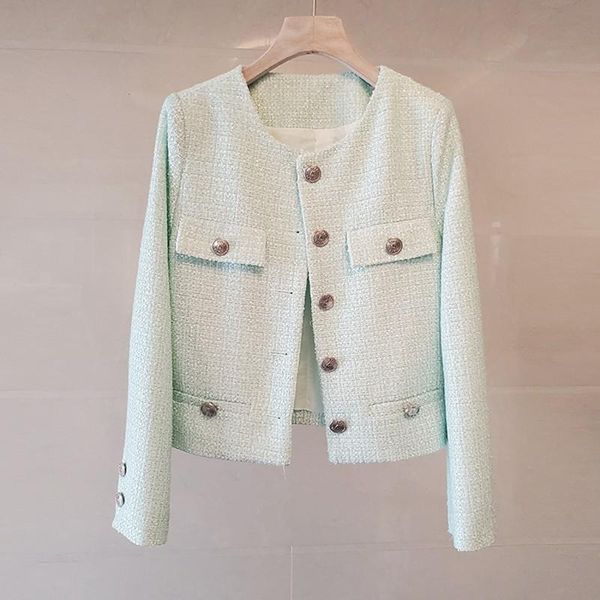 

runway single-breasted frayed tweed jacket coat women's sequins pocket design outerwear casual casaco femme jackets, Black;brown