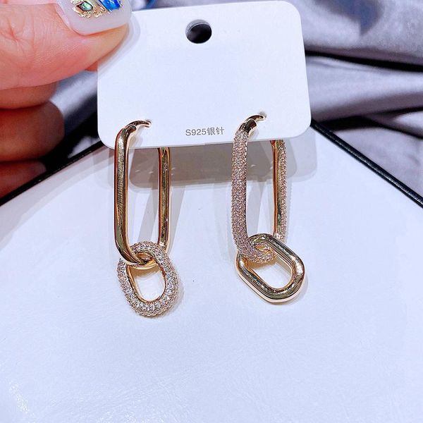 

dangle & chandelier migga micro paved cubic zircon chain linked long earrings gold color plated luxury women jewelry, Silver