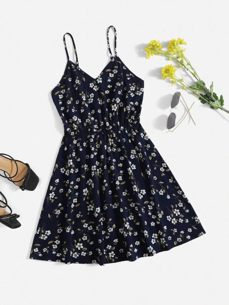 

daisy floral cami dress h5ln#, Black;gray