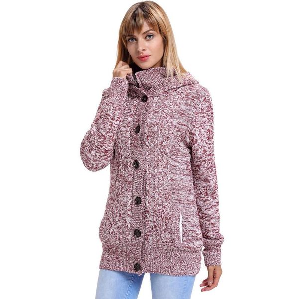 

women's jackets style pure colour cardigan kintted with button casual jacket nooded long sleeves lady's coat, Black;brown