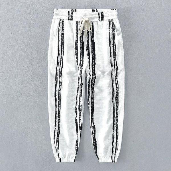 

rc2036 men's casual striped ramie slacks pants, Black