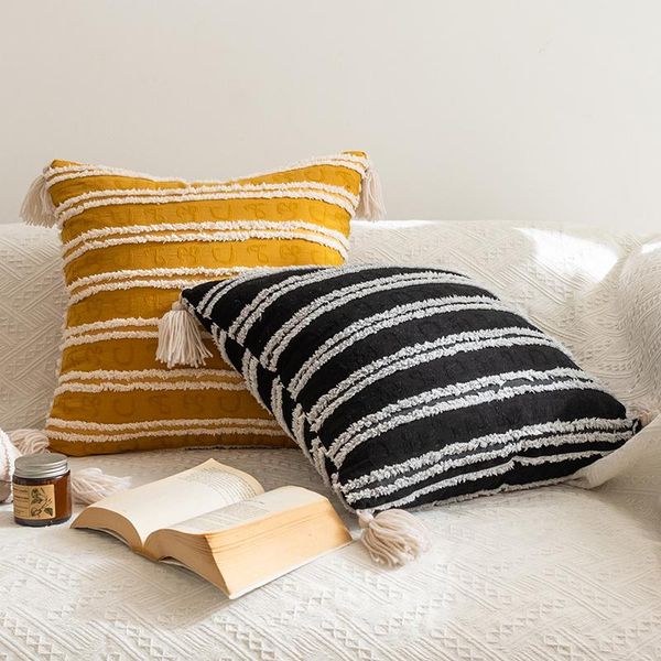

cushion/decorative pillow boho style cushion cover tassels case yellow beige grey cotton 45x45cm 30x50cm home decoration sofa