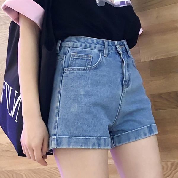 

women's jeans shorts high waist winter 2021 summer thin loose a chic pants, Blue