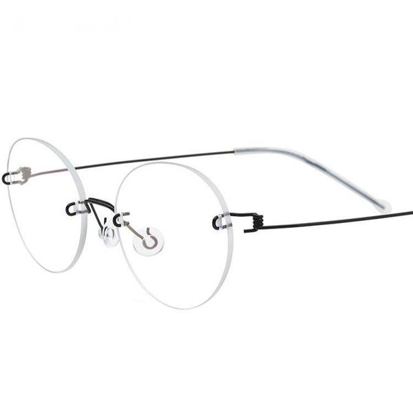 

handmade glasses retro round frameless spectacle frame for men women myopia titanium alloy eyeglasses fashion sunglasses frames, Black