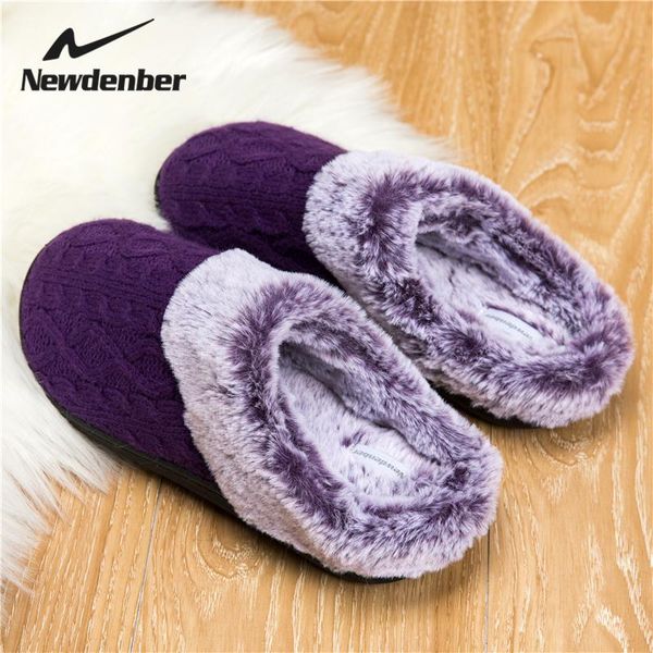 

winter women slippers couple shoes knitting faux fur warm ladies casual non-slip soft house slipper indoor bedroom fashion, Black