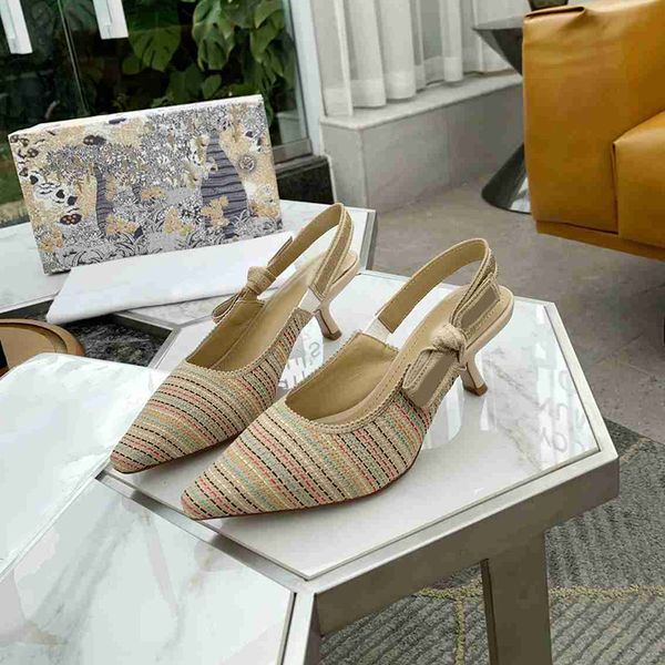 

lady dress shoes designer knit embroidered striped pointed toe 2.5 6.5 9.5cm high heels fashion party pumps size 35-42, Black