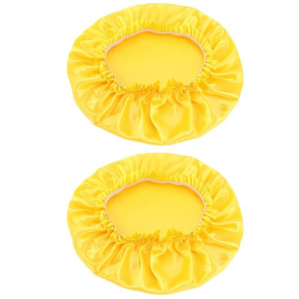 

shower caps 2pcs round beauty silk lace hats night sleeping (yellow)