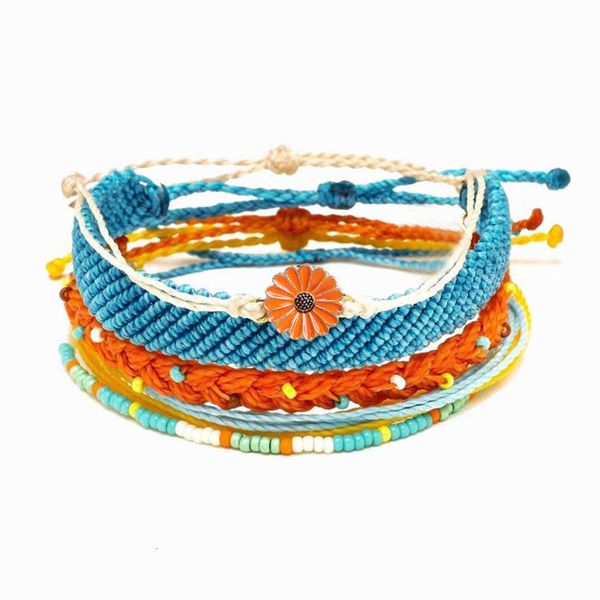 

bracelet bracelet set ins wind hand woven wax thread alloy oil drop daisy sunflower, Golden;silver