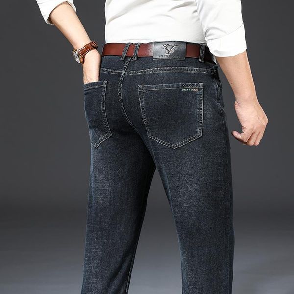 

men's jeans brand business classic casual fashion trousers slim denim overalls pants men black, Blue
