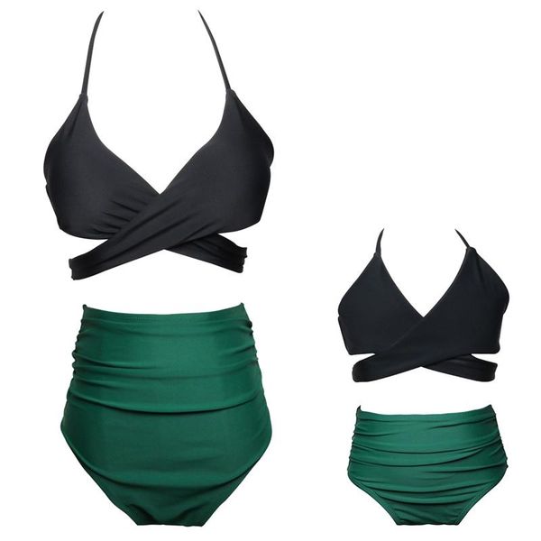 

women's swimwear parent-child swimsuit printed high-waist bikini ruffled, White;black