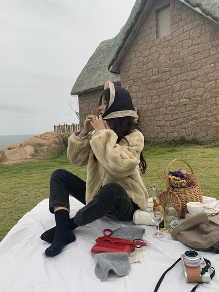 

women's trench coats smallest sea homemade korean style winter ins stand collar sunken stripe temperament western fur coat, Tan;black