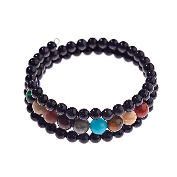 

eight planets natural stone bracelet men three layer universe yoga chakra galaxy solar bracelets for women jewelry, Black