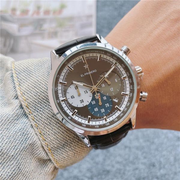 

wristwatches men's quartz, functional chronograph, all hands are normal, high-quality, high-quality gift for men watch, Slivery;brown