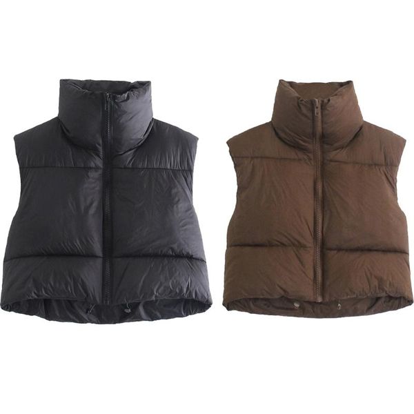 

women's vests autumn and winter short cotton down vest stand-up collar warm sleeveless quilted outdoor travel jacket, Black;white