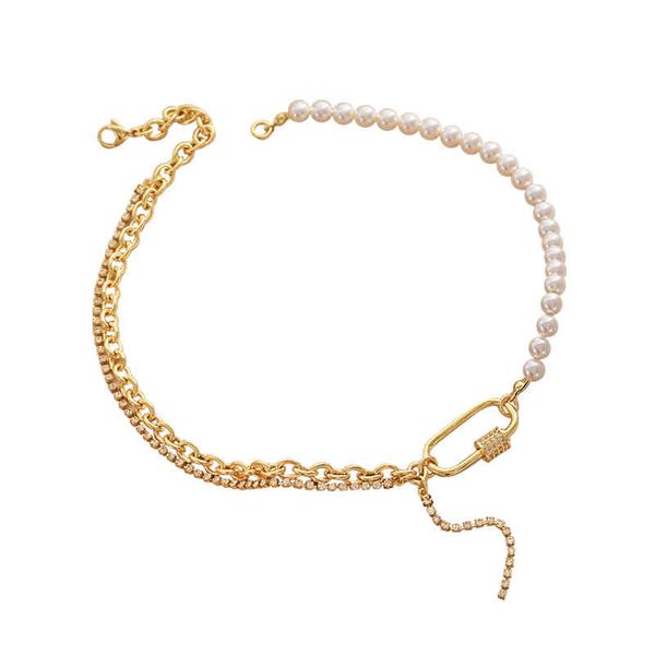 

fashion jewelry 18k gold plated geometric metal chain splicing natural frhwater pearl necklace for christmas, Silver