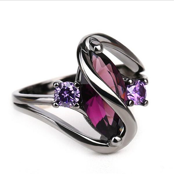 

wedding rings fashion luxury vintage purple zircon cz crystal colorful for women engagement jewelry stainless steel, Slivery;golden