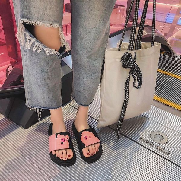 

slippers for womens summer fashion wear all kinds outdoor sandals 2021 new flat bottom leisure student net red pig, Black
