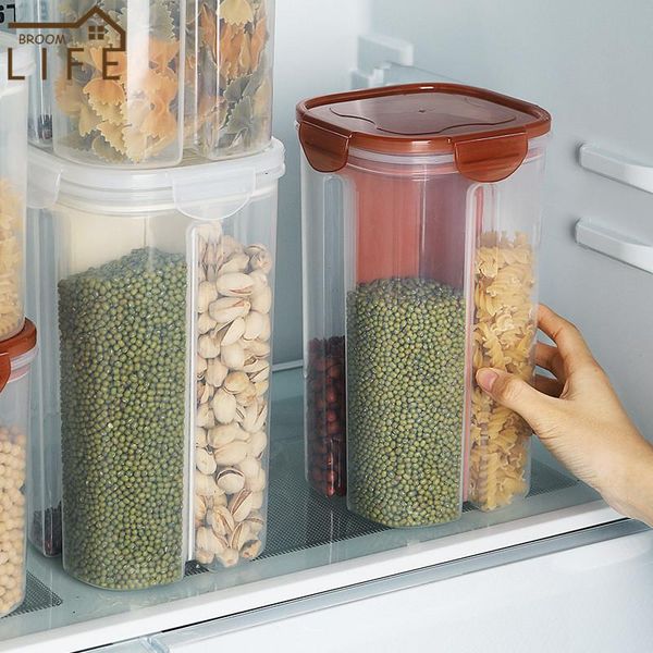 

grid separate transparent grain storage bottle household kitchen fresh moisture-proof sealed dry cereal container bottles & jars
