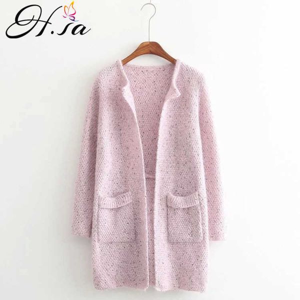 

h.sa women long sping sweater jacket pink blue candy color knit poncho long sleeve oneck women jumpers knit cardiagns 210716, White;black