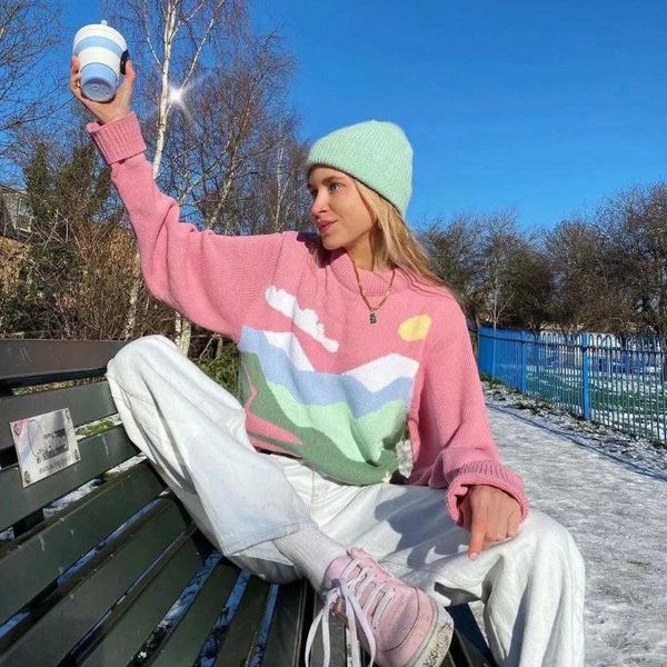

women's sweaters sweater women fall/winter 2021 pullover pink cute loose wild round neck, White;black