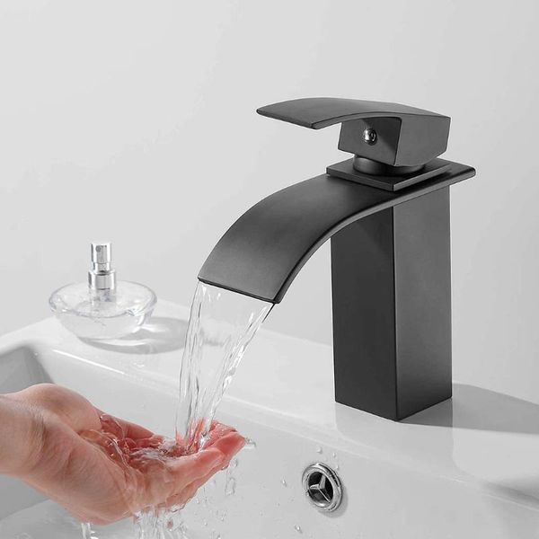 

bathroom sink faucets 1 pcs basin faucet tap matte black single hole waterfall /cold mix home decoration