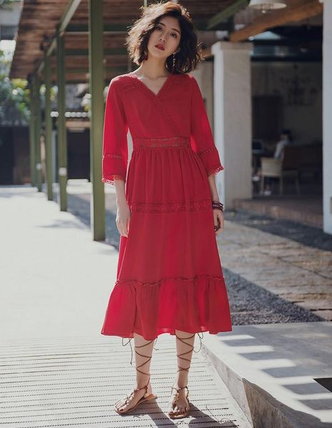 

casual dresses 2021 design girls holidays beach red long women's fashion summer loose vintage dress lady size xl #a33, Black;gray