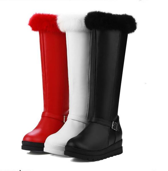 

size 34 to 43 fashion luxury designer women shoes winter red white fur knee high boots christmas year, Black