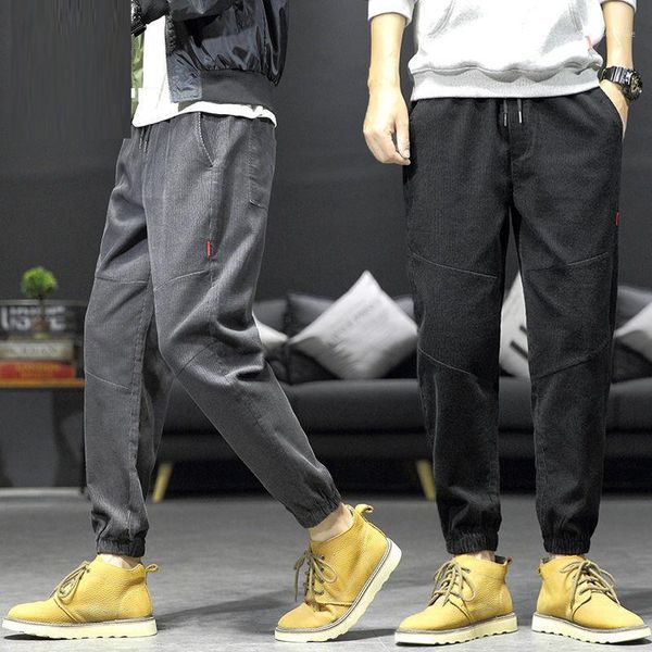 

men's pants corduroy harem casual men fashion hip-hop plus size wide leg trousers winter male vintage pantalon hombre 2021, Black