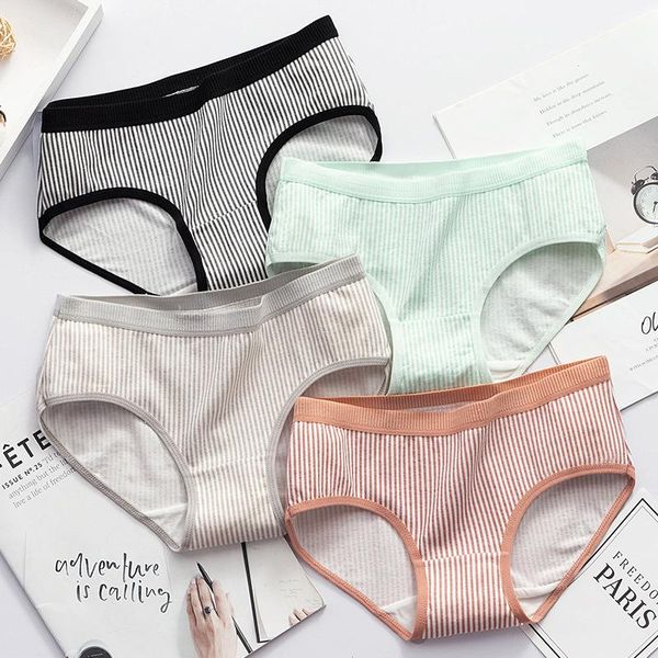 

women's panties women pink white cute striped briefs cotton underwear lingerie girls students breathable comfortable, Black;pink