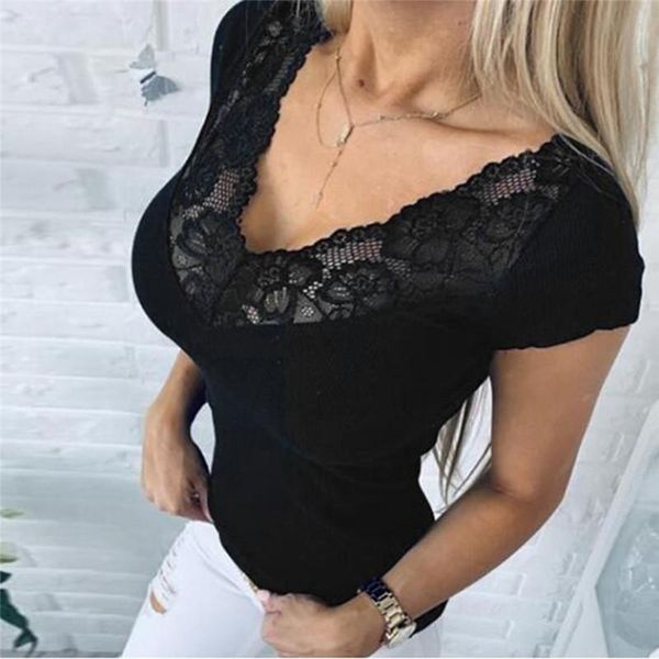 

women's t-shirt 2021 brand short sleeve loose lace patchwork casual shirt summer fashion women clothes, White