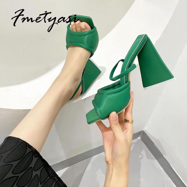 

runway triangle women sandals fashion comfortable satin soft padded square toe high heel peep toe party dress shoes 35-41, Black
