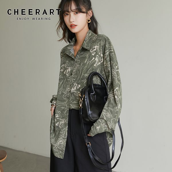 

vintage chiffon long sleeve blouse loose button up collar shirt korean fashion green fall women clothing 210427, White