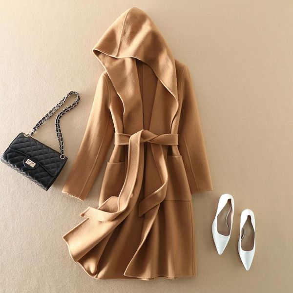 

women's wool & blends she doesn't dress two-sided cashmere coat lapels, han edition hooded women winter in long fur, Black