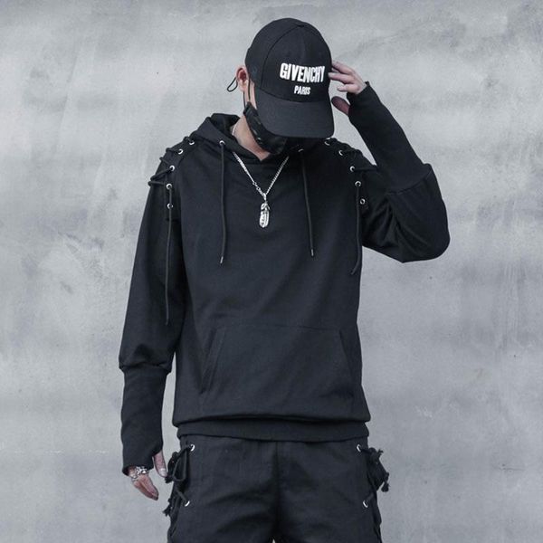 

men's hoodies & sweatshirts fashion hoodie men kpop oversized crewneck sweatshirt streetwear clothing ribbons decoration black cool lon
