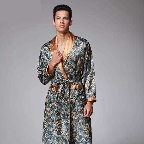 Mens estate Paisley stampa abiti di seta maschile senior raso degli indumenti da notte pigiama di raso lungo kimono vestaglia accappatoio per gli uomini T200110