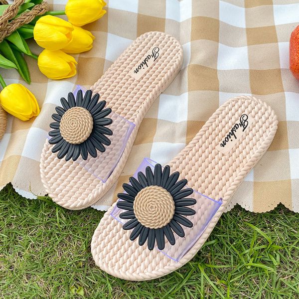 

Summer Woman Slippers Sandals Korean Fashion Non-slip Casual Slippers For Home Outside Wear Jelly Sunflower Shoes Slipper 2021, Chrysanthemum green