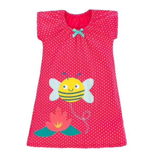 Metri di salto Neonate Abiti Cotton Dots Summer Applique Vendita di abbigliamento per bambini Bee 2-7T Party 210529