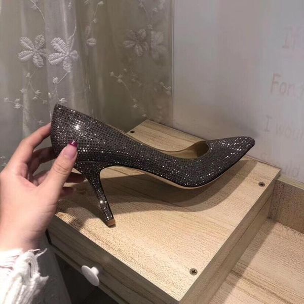 

fashion women pumps lady casual designer black strass crystal pointy toe high heels shoes wedding bride dress