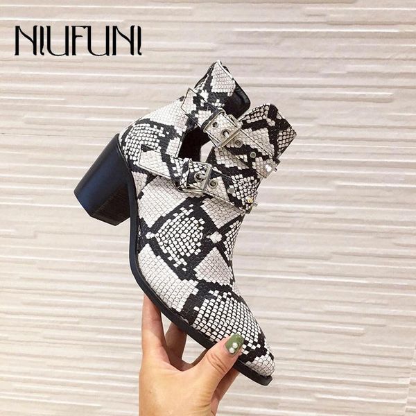 

boots plus size 35-41 snake print pointed toe women's spring autumn belt buckle high heels zipper women shoes, Black