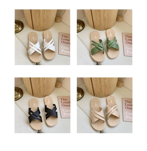 

summer style sandals fashion flat grass rope bottom female flip-flops slippers, Black