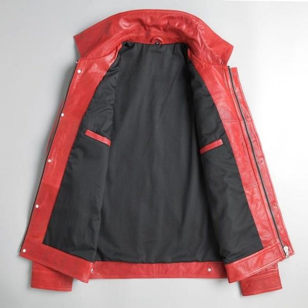 

men's leather & faux quality high genuine jackets male slim fit retro red motorcycle jacket classic lapel zipper coat casual men clothe, Black