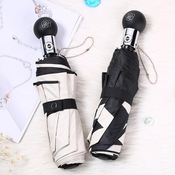 

umbrellas anti uv automatic umbrella with a picture 3-stage 8 ribs white black small parasol women's sun male from rain for girls