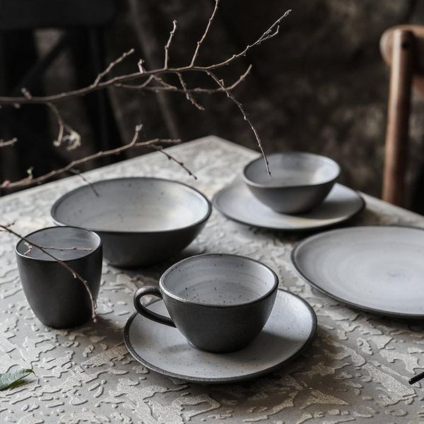 

single nordic style retro ceramic plate family steak meal shallow rice bowl bowls
