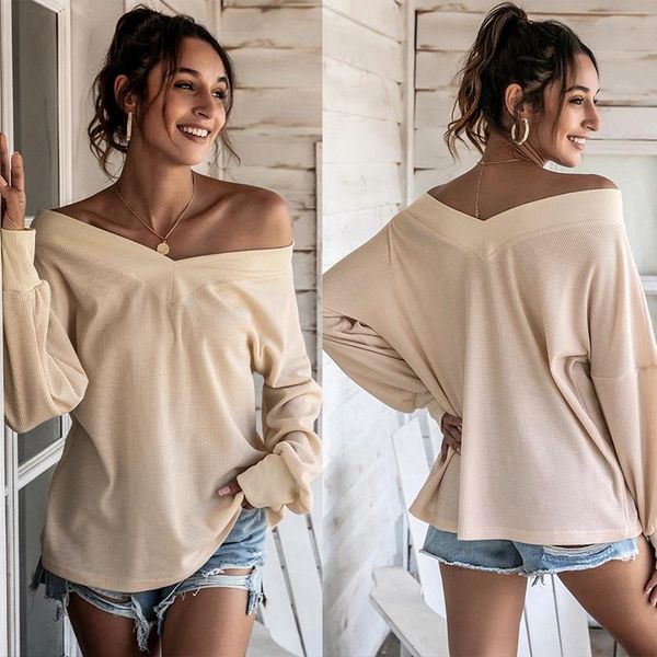 

women's t-shirt kili solid color v-neck fashion jacket casual spot khaki, White